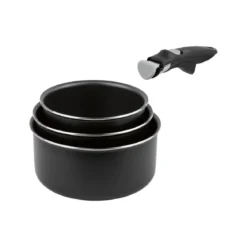 CRIVIT Aluminium-Kochgeschirr-Set 4-teilig, mit abnehmbarem Griff (Topfset) - B-Ware neuwertig