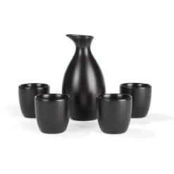 ERNESTO® Sake-Set, 5-teilig, Steingut (Schwarz) - B-Ware sehr gut