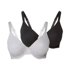 esmara® Damen Bügel-BHs, 2 Stück, mit gemouldeten Cups (schwarz/hellgrau, 90D) - B-Ware neuwertig