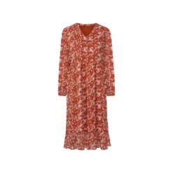 esmara® Damen Midi-Kleid, in moderner 3/4-Länge (gemustert/orange, 44) - B-Ware neuwertig