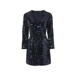 esmara® Damen Pailletten-Kleid / Pailletten-Wickelkleid, mit Rundhalsausschnitt / V-Ausschnitt (Navy, XS(32/34)) - B-Ware Beschädigt