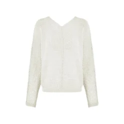 esmara® Damen Pullover, in modischem Lochstrickmuster (Weiß, S(36/38)) - B-Ware neuwertig