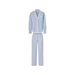 esmara® Damen Pyjama, mit Brusttasche (Blau/Weiß, XS(32/34)) - B-Ware neuwertig