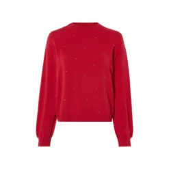 esmara® Damen Strickpullover, mit aufgesetzten Silberperlen (Rot, XS(32/34)) - B-Ware neuwertig