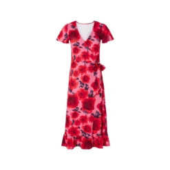 esmara® Damen Wickelkleid mit verspielten Volants (Muster pink/rot, S) - B-Ware neuwertig