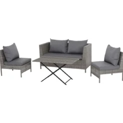 Gardamo Vigo Lounge Set, aus Geflecht Mix, 4-teilig, grau - B-Ware Transportschaden