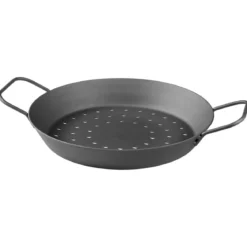GRILLMEISTER Ø 32 Eisen-Grillpfanne / Ø 28,5 Eisen-Grillpfanne mit perforiertem Boden / Ø 20 Eisen-Grillpfanne mit Servierbrett - B-Ware