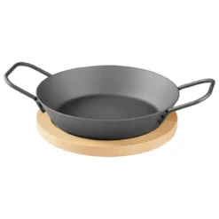 GRILLMEISTER Ø 32 Eisen-Grillpfanne / Ø 28,5 Eisen-Grillpfanne mit perforiertem Boden / Ø 20 Eisen-Grillpfanne mit Servierbrett - B-Ware