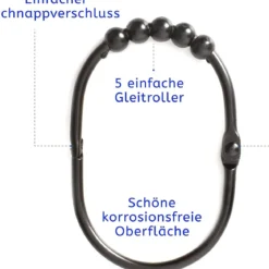 2 Lb. Depot 12er Set Duschvorhangringe, aus Edelstahl, schwarz - B-Ware sehr gut