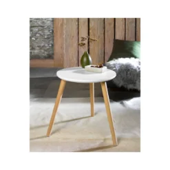 LIVARNO HOME Beistelltisch, aus Massivholz, Ø40cm (Weiß) - B-Ware Transportschaden Kosmetisch