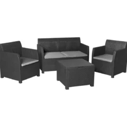 LIVARNO home Loungeset mit Tisch, 4-teilig, Kunststoff, anthrazit - B-Ware neuwertig