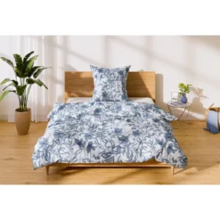 LIVARNO home Satin-Bettwäsche, 155 x 220 cm (Blau/Weiß) - B-Ware neuwertig