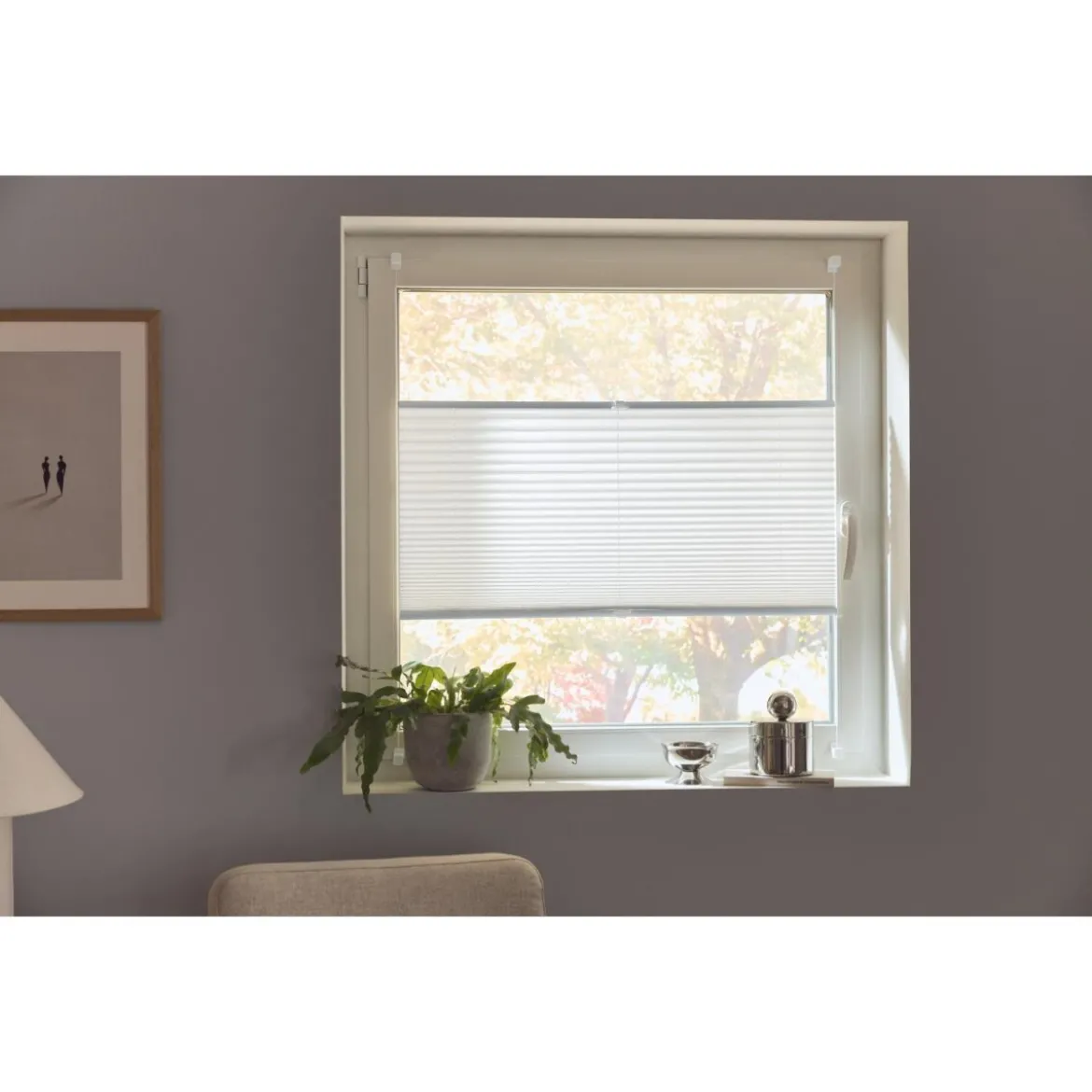 LIVARNO® Plissee-Rollo, für Fenster, Montage ohne Bohren, 70 x 130 cm, weiß - B-Ware sehr gut
