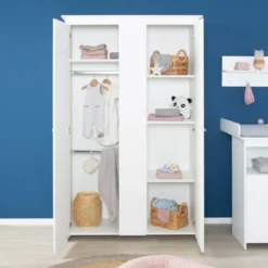 roba Kleiderschrank 'Anton' 2-türig, weiß mit modernen Holzgriffen - B-Ware neuwertig