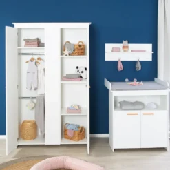 roba Kleiderschrank 'Anton' 2-türig, weiß mit modernen Holzgriffen - B-Ware neuwertig