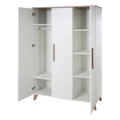 roba Kleiderschrank 'Ole', 3-türig, mit Holzgriffe & -füßen, Weiß / Eichen-Dekor - B-Ware sehr gut