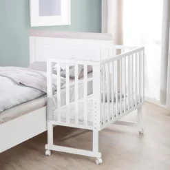 roba Stuben- & Beistellbett 3in1 mit Barriere + Matratze, Holz weiß - B-Ware sehr gut