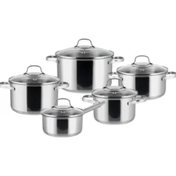 SILVERCREST® Topf-Set, 5-teilig, Edelstahl, Premium (Glasdeckel) - B-Ware sehr gut